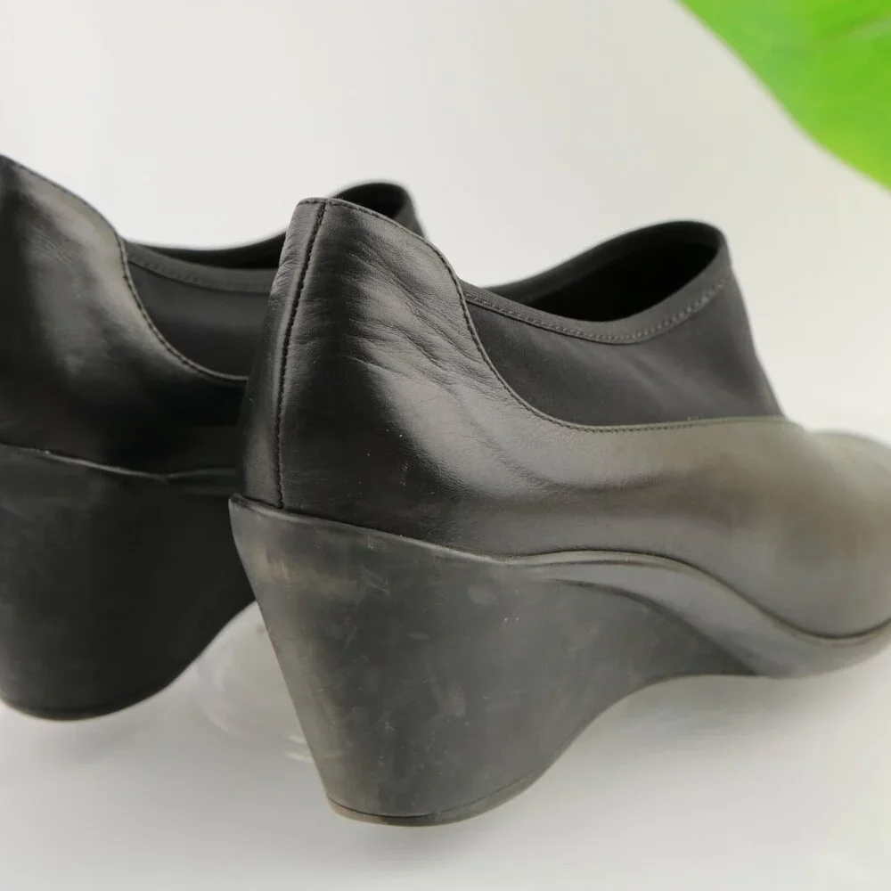 Aquatalia Womens Boot Size 9.5‎ Waterproof Black Leather Bootie Wedge Heel Pumps
